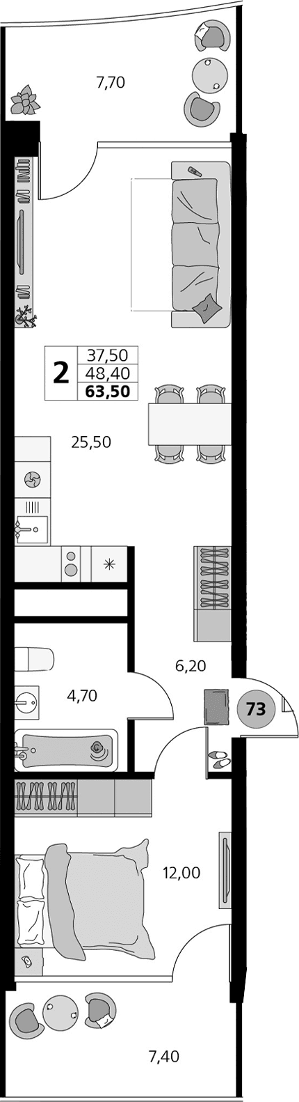 2-комн., 48.4 м²
