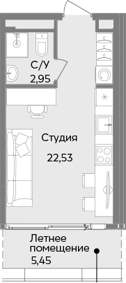 Студия, 25.48 м²