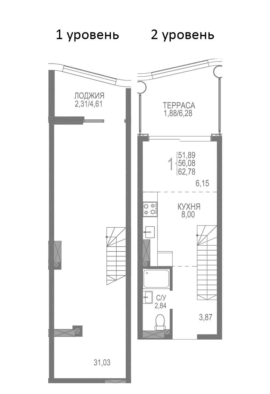 2-комн., 58.59 м²