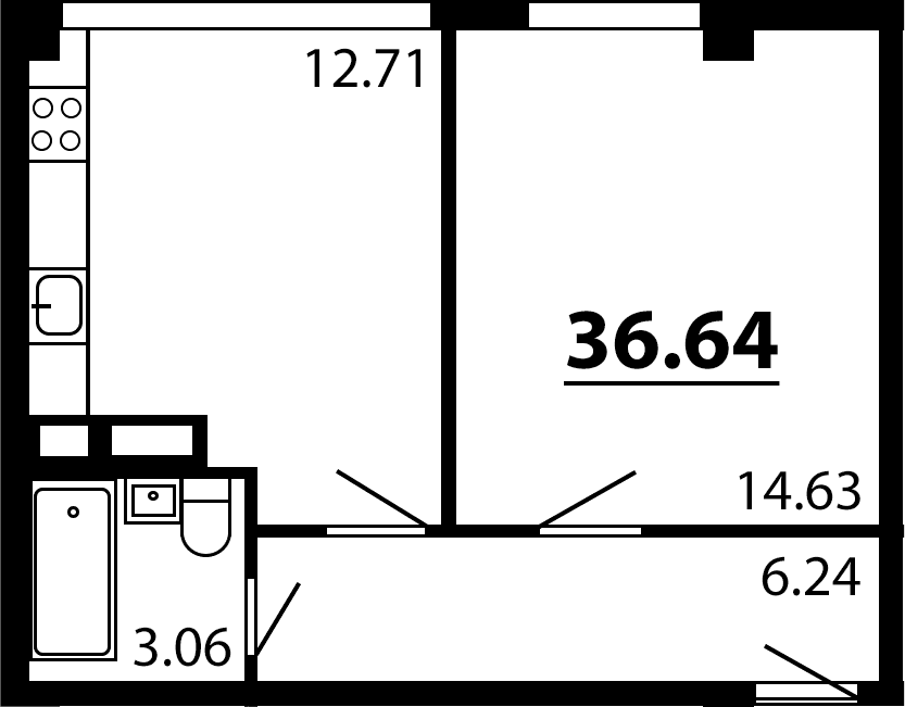 1-комн., 36.64 м²
