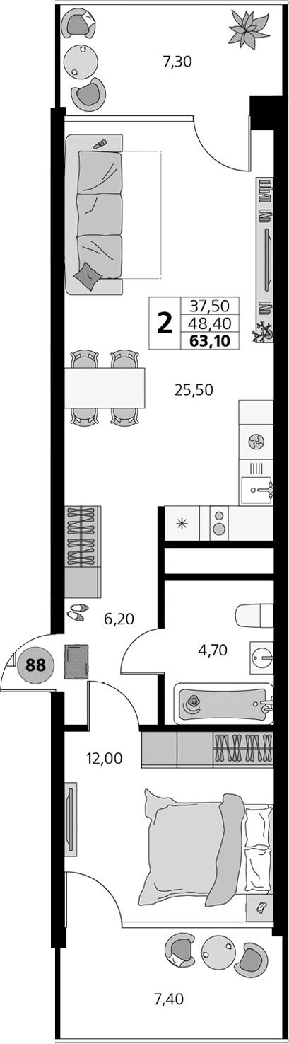 2-комн., 48.4 м²