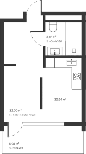 Студия, 25.96 м²