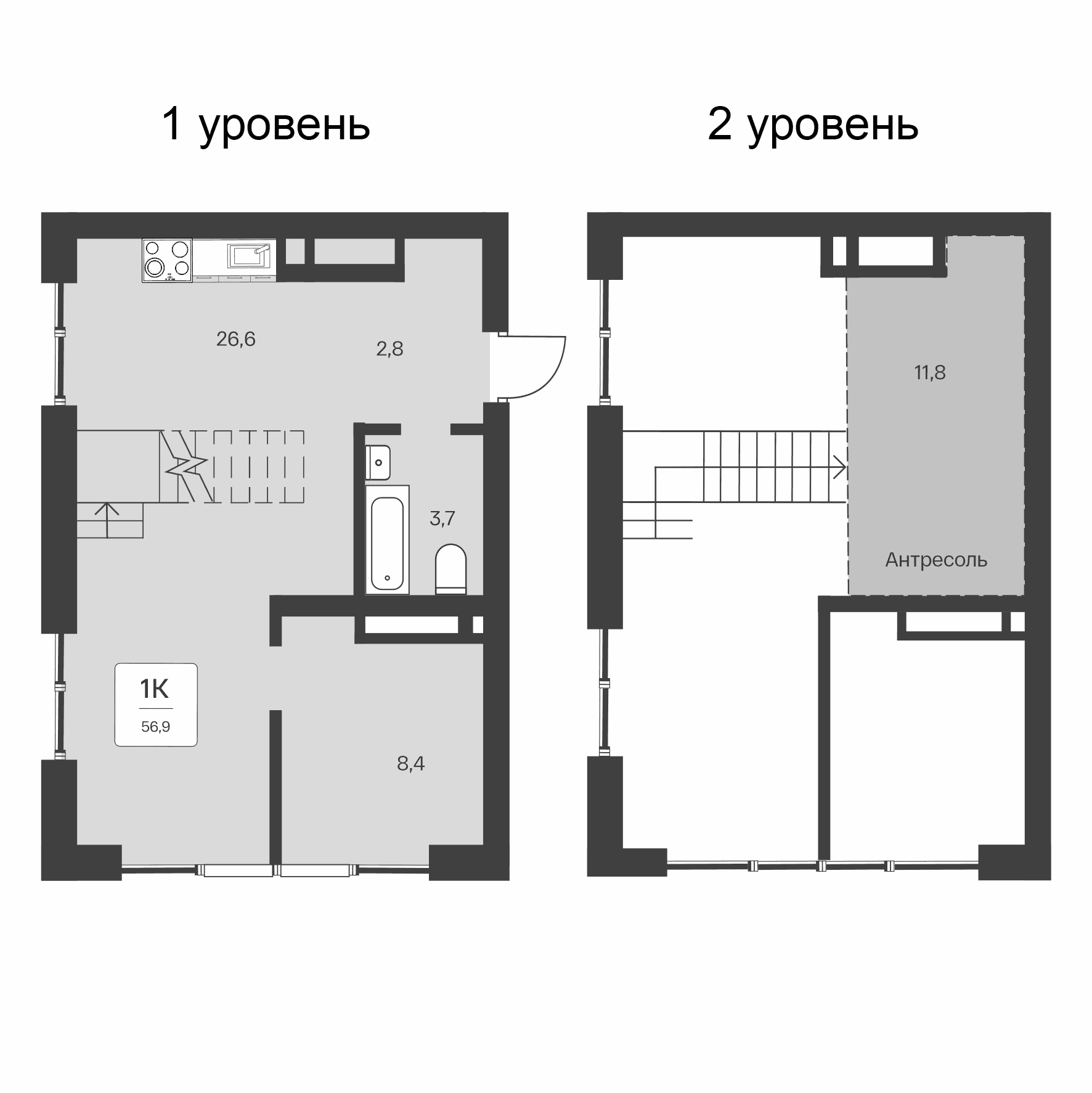 1-комн., 56.9 м²