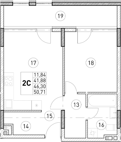 2-комн., 41.88 м²