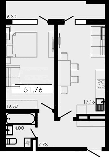 2-комн., 45.46 м²