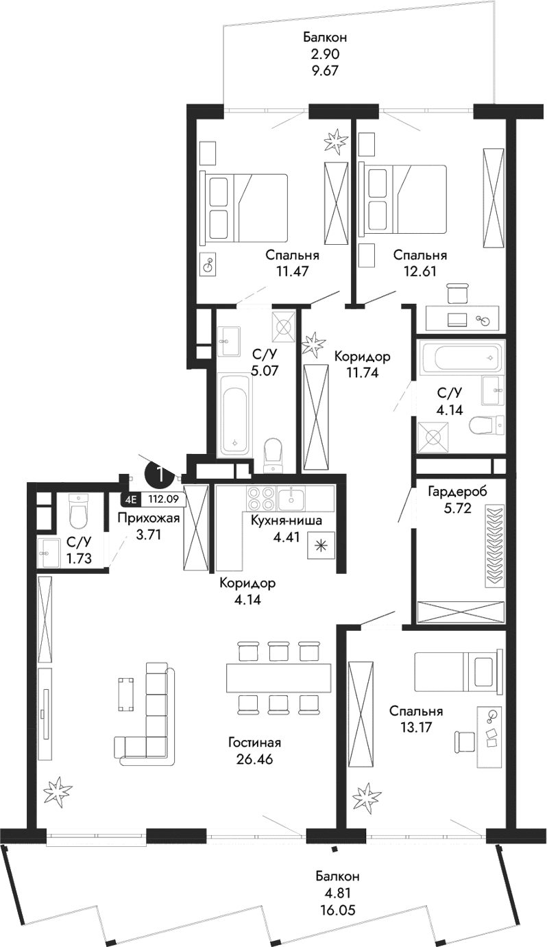 4-комн., 104.38 м²