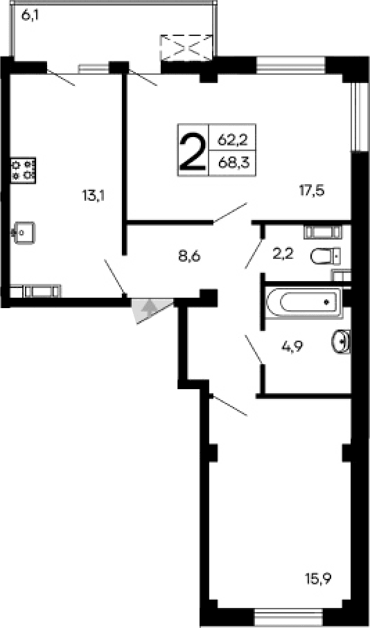 2-комн., 62.2 м²
