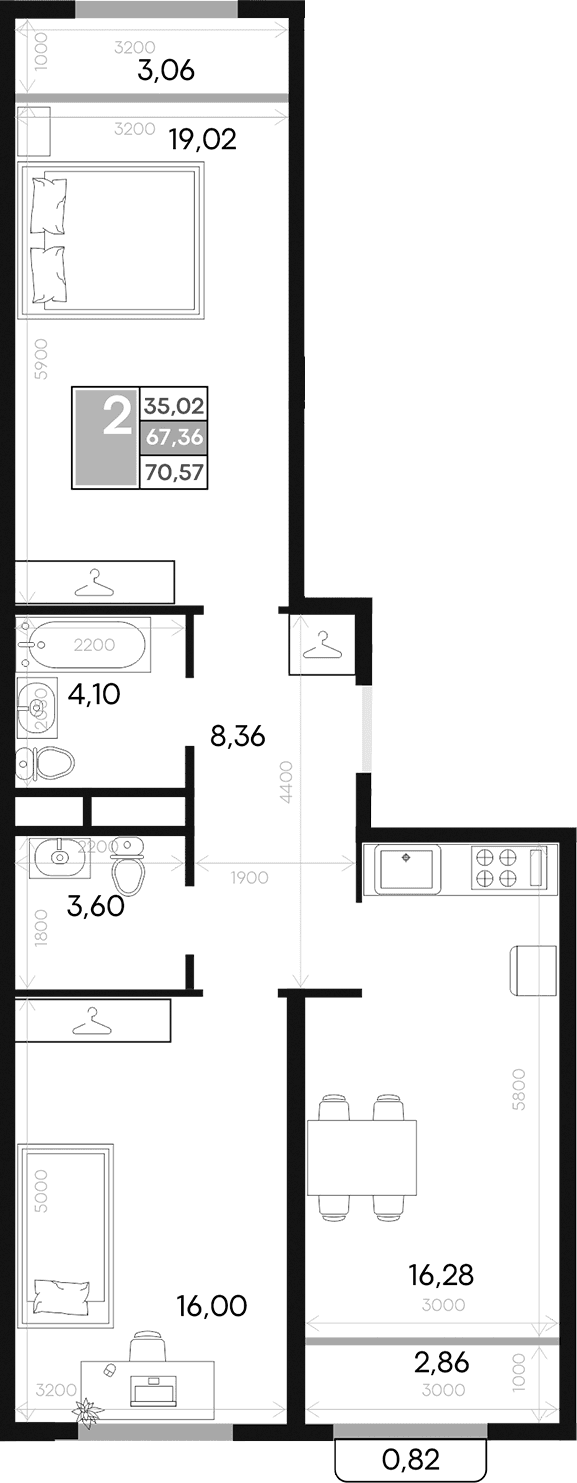 2-комн., 67.36 м²