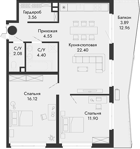 3-комн., 65.01 м²