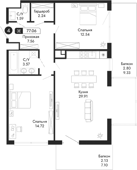 3-комн., 72.13 м²