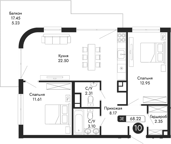 3-комн., 62.99 м²