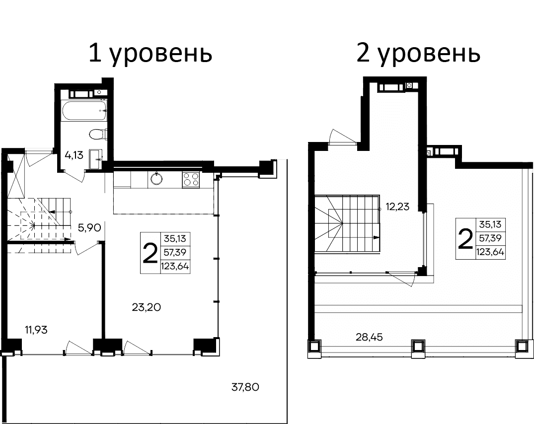 2-комн., 57.39 м²