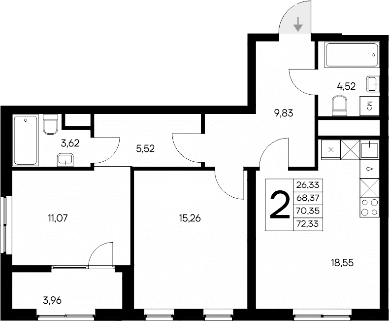 2-комн., 68.37 м²
