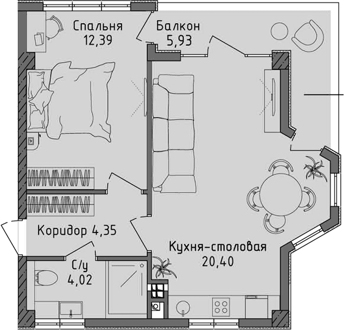 2-комн., 41.16 м²