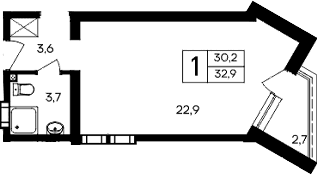 Студия, 30.2 м²