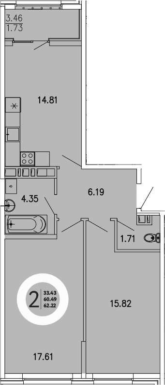 2-комн., 60.49 м²