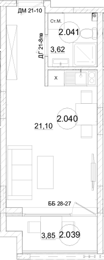 Студия, 24.72 м²