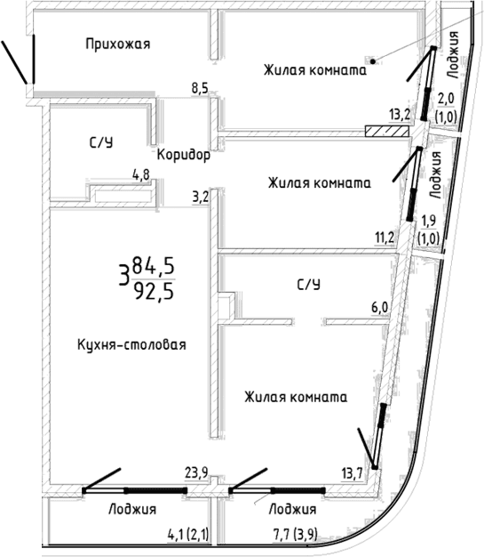 3-комн., 84.5 м²