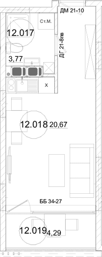 Студия, 24.44 м²