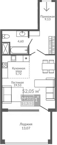 Студия, 38.98 м²
