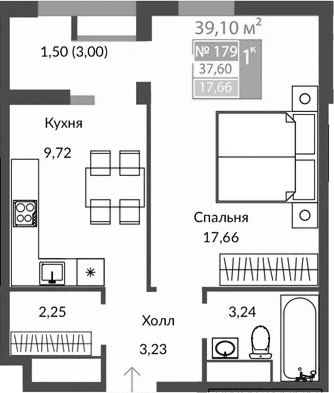 1-комн., 36.1 м²