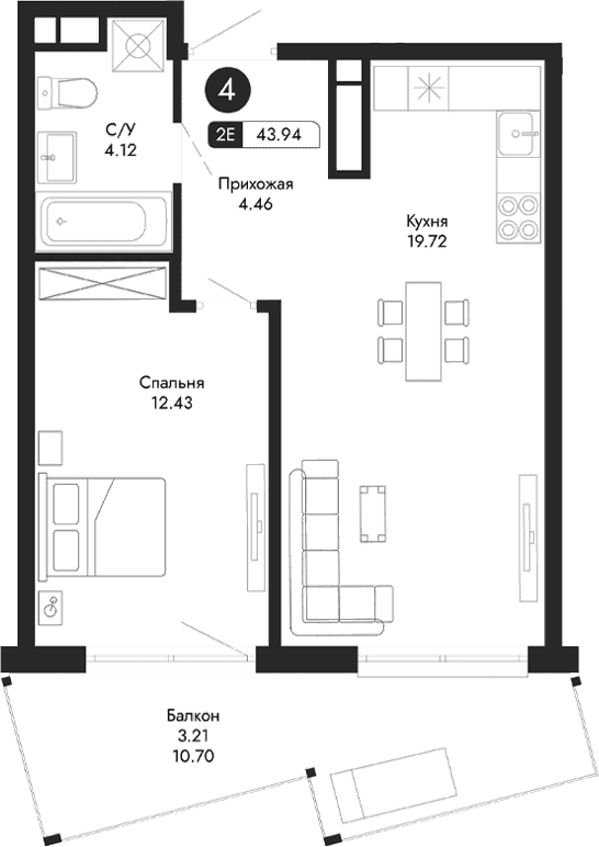 2-комн., 40.73 м²