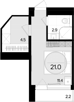 Студия, 18.8 м²