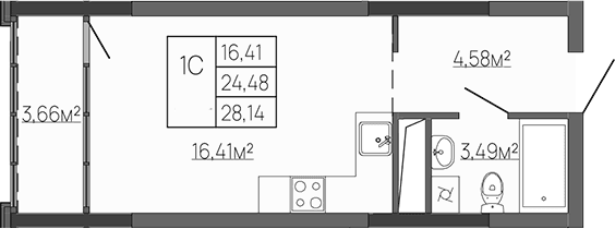 Студия, 24.48 м²