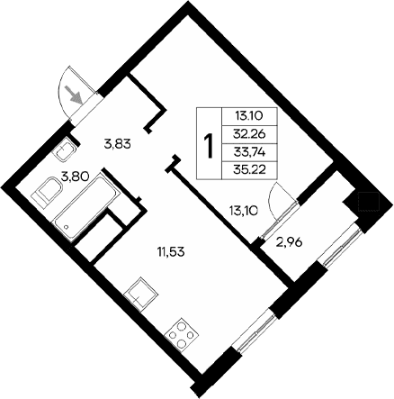 1-комн., 32.38 м²