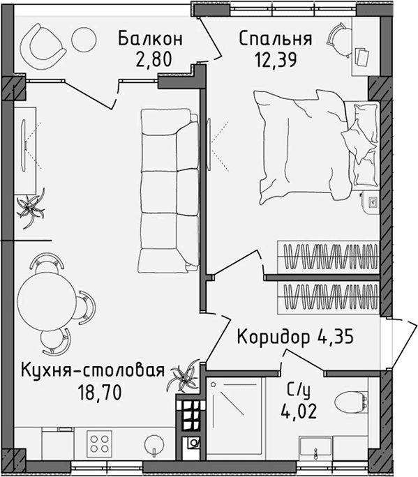 2-комн., 39.46 м²