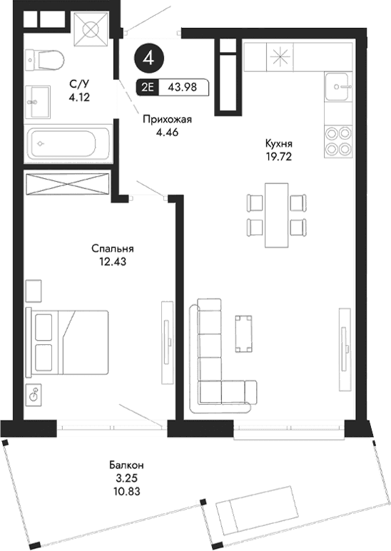 2-комн., 40.73 м²