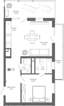 2-комн., 43.51 м²