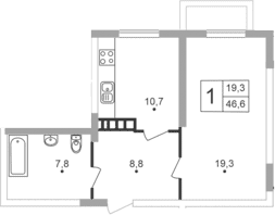 1-комн., 46.3 м²