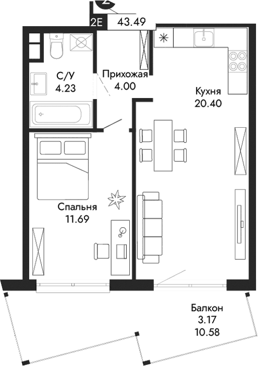 2-комн., 40.32 м²