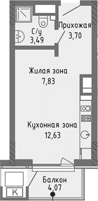 Студия, 27.65 м²