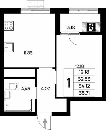 1-комн., 32.53 м²
