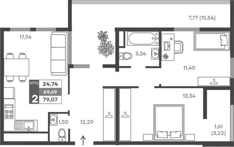 2-комн., 60.31 м²