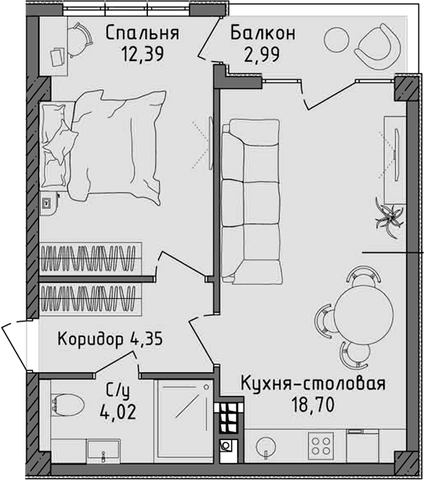 2-комн., 39.46 м²