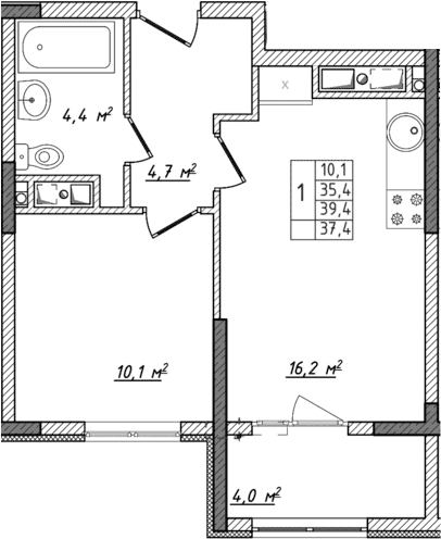 2-комн., 35.4 м²