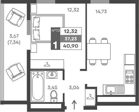 1-комн., 33.56 м²