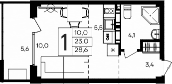 Студия, 23 м²