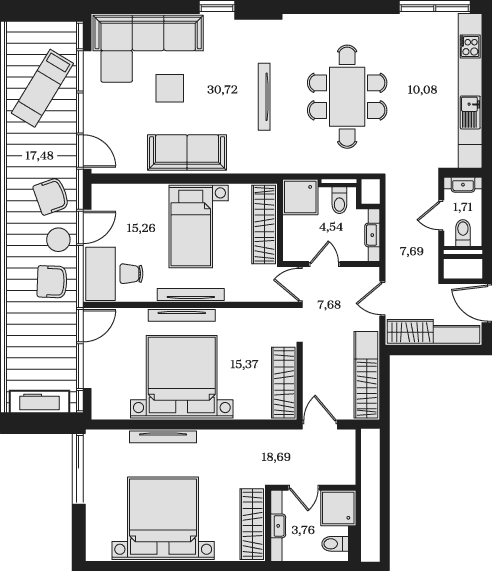 4-комн., 115.5 м²