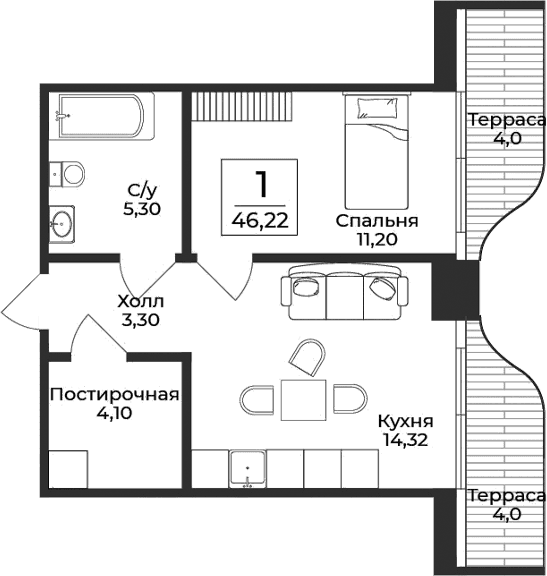 1-комн., 38.22 м²