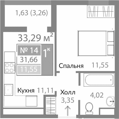 1-комн., 30.03 м²