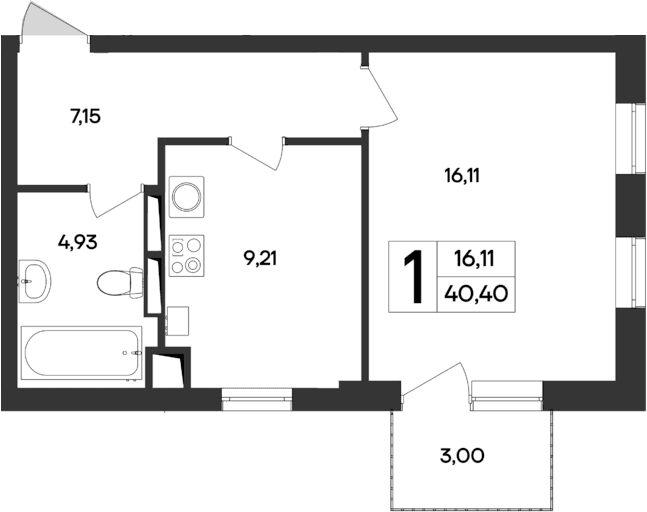 1-комн., 37.4 м²