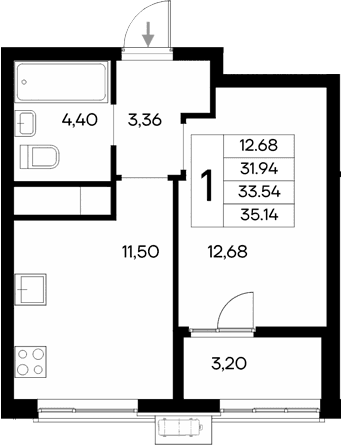 1-комн., 31.94 м²