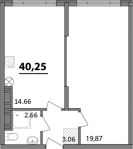 1-комн., 40.25 м²