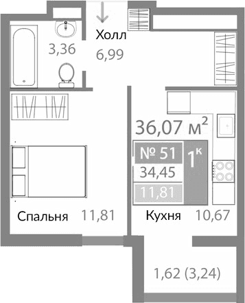 1-комн., 32.83 м²