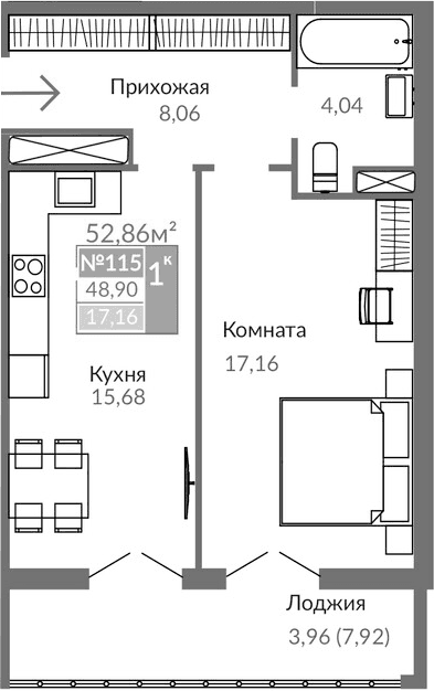 1-комн., 44.94 м²