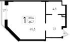 Студия, 36.7 м²